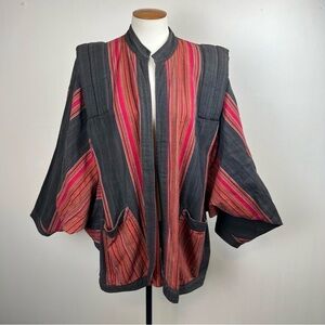 Vintage 80s Striped Batwing Kimono Bomber Jacket